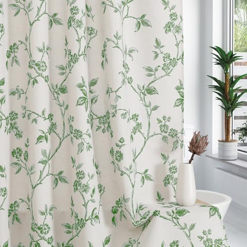 MitoVilla Green Cotton Floral Shower Curtain for Bathroom, 72 x 72
