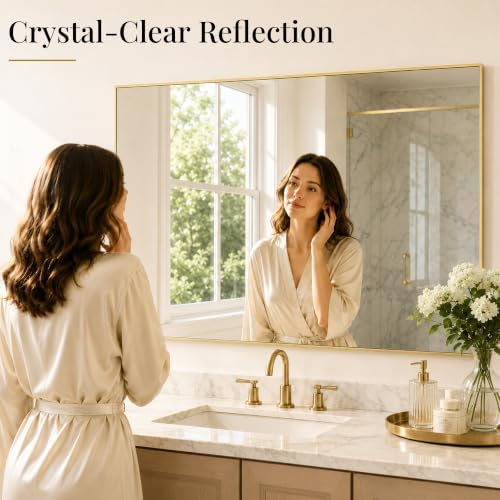 40"x30" Brushed Gold Framed Rectangle Bathroom Vanity Wall Mirror