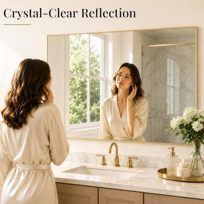 40"x30" Brushed Gold Framed Rectangle Bathroom Vanity Wall Mirror
