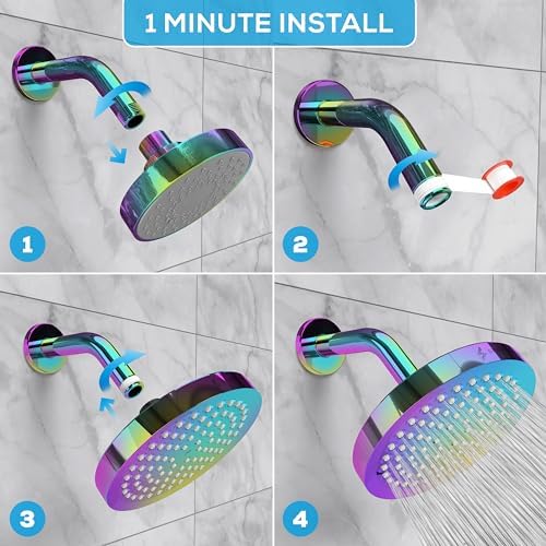 SparkPod Rain Shower Head, 6 Inch Round, Radiant Rainbow Finish