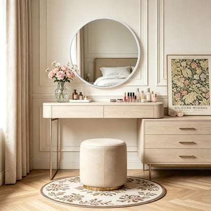WallBeyond Round Wood Mirror 32 inch Circle Wall Mirror for Bathroom Round Wall Mirror for Wall Decor, Vanity, Entryway Living Room (White)