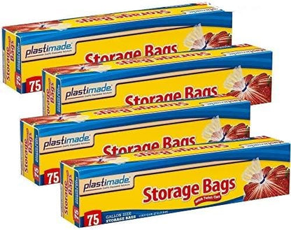 1 Gallon Storage Bags with Twist Ties, 300 Count - Clear Plastic Food Storage Bags for Sandwiches, Snacks, Fruit, Produce & Freezer