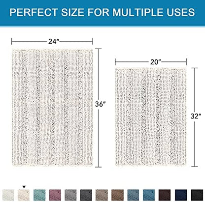 H.VERSAILTEX 2 Piece Bathroom Set - Super Absorbent Chenille Striped Bath Mats, Non Skid, Machine Washable (Ivory, 24 x 36 Plus 20 x 32 - Inches)