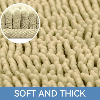 Bcoimo Bath Rug Mat,Beige Chenille High Absorbent Bathroom Shower Tub Mats