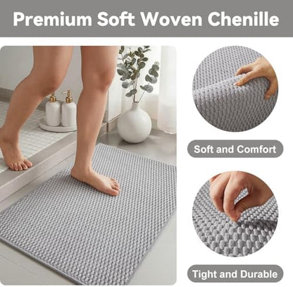 Triohero Bathroom Runner Rugs, Long Bath Mat Runner Washable Thin Quick Dry Low Pile Bathroom Runner Rugs Non Slip, Light Grey 24"x70"