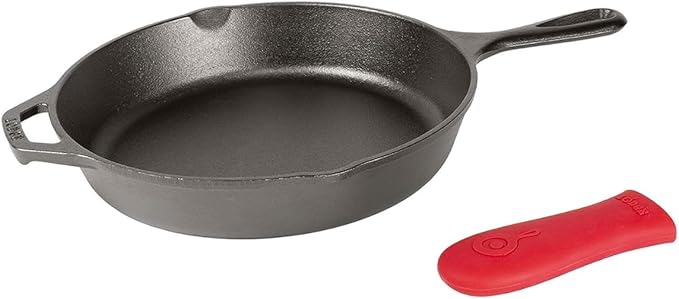 Lodge Seasoned Cast Iron Skillet - 10.25 inch - Pre-Seasoned Frying Pan - Heavy-Duty Skillet - Hot Handle Holder Included - Features 2 Pouring Spouts