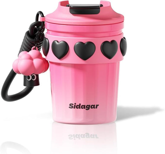 SDGA+ 12 oz Travel Coffee Mug Spill Proof Leak Proof, Stainless Steel Thermal Coffee Cup with Lid, Resuable Cup for Hot and Cold, Portable Tumbler for Women, Pink