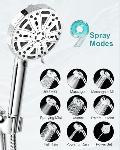 Filtered Shower Head with Handheld, 5 Filters, Hard Water Softener