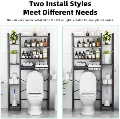 Kalrin 8-Tier Over The Toilet Storage with Side Rack, Over Toilet Storage Rack with Adjustable Shelf & Drain Basket, Freestanding Bathroom Organizer for Balcony, Laundry (Modern Grey)