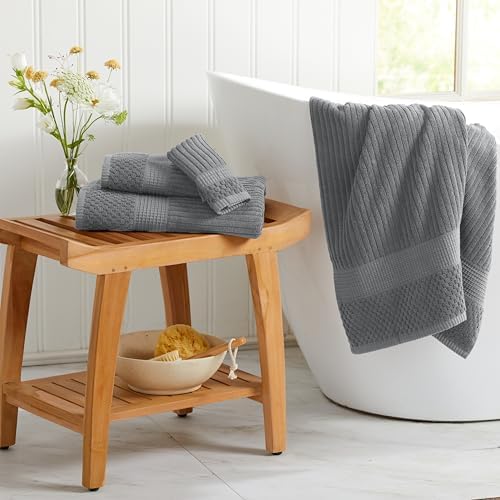 Springtree Home 100% Cotton Hand Towel Set | 6-Pack | Textured | Grey