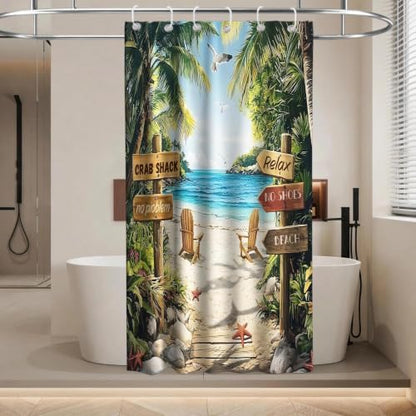 Summer Luxury Beach Shower Curtain Modern Coastal Tropical Palm Tree Pretty