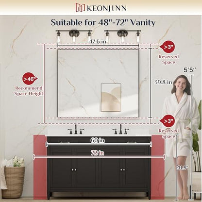Keonjinn 48x40 Inch Nickel Bathroom Mirror for Over Sink, HD Tempered Glass