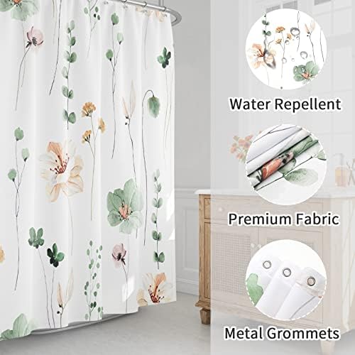 Gibelle Sage Green Beige Watercolor Floral Fabric Shower Curtain 72x72
