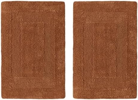 COTTON CRAFT 2 Pack Reversible Bath Mat - Soft Plush Bath Rug -17x24- Mocha