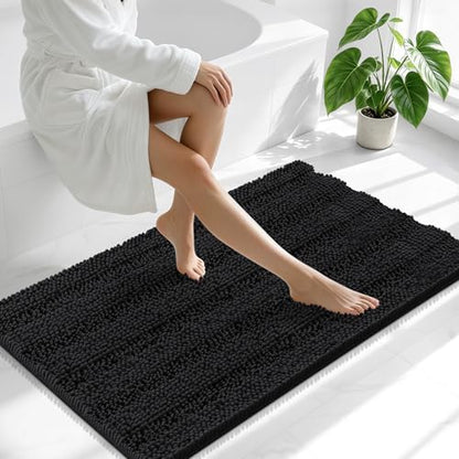 Smiry Thick Chenille Large Bathroom Runner Rugs 45x27, Soft Bath Mat, Black