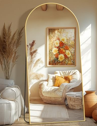 Arched Full Length Mirror, 75"x35" Standing Body Mirror for Wall, Gold