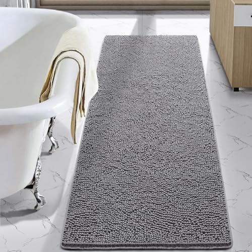 LOCHAS Luxury Bathroom Rug Shaggy Bath Mat 24 x 70 Inch, Gray