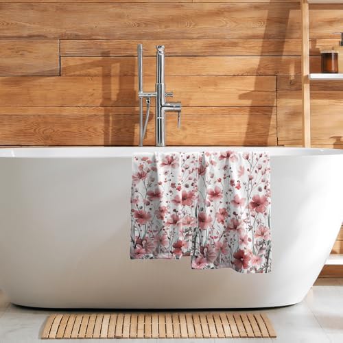 Watercolor Flowers Hand Towel Set of 2, 14x28 Inch Spring Floral with Butterflies and Leaves Absorbent Soft Dish Cloth Towels for Farmhouse Kitchen Bathroom Home Hotel Gym Decor