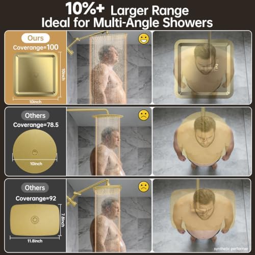 Veken All Metal 10" Luxurious Brushed Gold Rain Shower Head with Handheld
