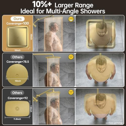 Veken All Metal 10" Luxurious Brushed Gold Rain Shower Head with Handheld