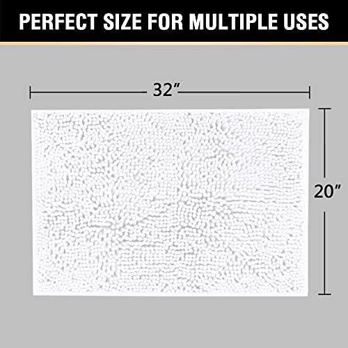 H.VERSAILTEX Pure White Bath Rug Super Soft Microfiber Non Slip Mat Absorption Shaggy Shower Rugs for Bathroom, Easy Care Machine Wash, 20 x 32 Inch