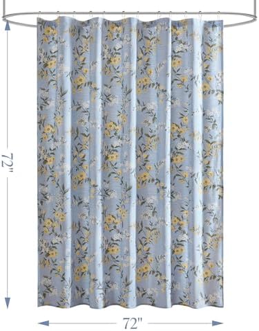Martha Stewart Meadow Floral Shower Curtain for Bathroom, 72 x 72, Blue
