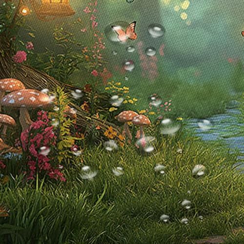 Fantasy Forest Path Shower Curtain Fairy Magical Enchanted Misty Jungle Mushroom Floral Tree Butterfly Lantern Wonderland Plant Bath Curtain Fabric Bathroom Accessories Decor with Hooks 90W x70L