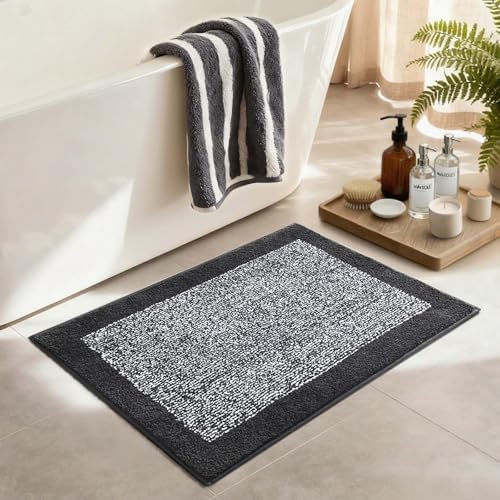 Bathroom Rugs 30x20 Non Slip Washable, Soft Absorbent Bath Mat Dark Grey