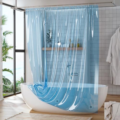 Titanker Shower Curtain Liner, Plastic Shower Liner PEVA 72 x 72 Lightweight Waterproof Shower Curtains for Bathroom with Magnets and Rustproof Grommets, Clear Blue