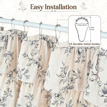 Yinhua Extra Long Farmhouse Ruffle Shower Curtains for Bathroom, 72" Wx90 L