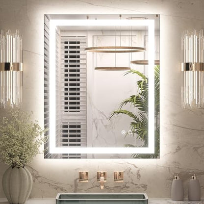 Keonjinn 24x30 Inch LED Bathroom Mirror with Lights, Fast & Safe Defogging