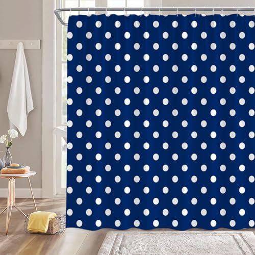 Polka Dot Shower Curtain Blue White Retro Spot Vintage Fabric Decorative Bathroom Curtains with Hooks,60" Wx70 H