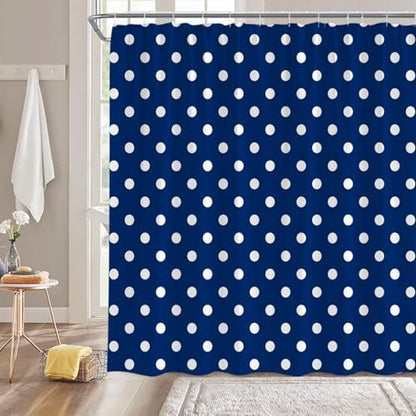 Polka Dot Shower Curtain Blue White Retro Spot Vintage Fabric Decorative Bathroom Curtains with Hooks,60" Wx70 H