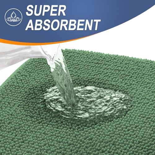OLANLY Memory Foam Bathroom Runner Rugs 47x24, Long Bath Mats, Olive Green