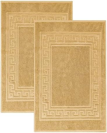 Superior Heavyweight Cotton Bath Mats, Bath Rugs For Bathroom Accessories, Washable Rug For Shower, Bath, Toilet, Modern Decor, No Backing, Luxury Hotel And Spa Quality, Set of 2, 22" x 35", Gold
