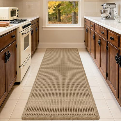 IM HOME Waffle Bath Mat Orange & Cream 6'x2', Boho Woven Modern Bath Mat Rugs, Absorbent Non Slip Bathroom Rugs, Soft Washable Bath Rugs with Tassels for Bathroom, Bedroom, Kitchen, Shower, Tub