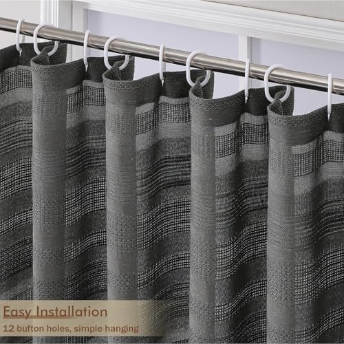 OVZME Extra Long Charcoal Grey Shower Curtain 96 Inch Long, Boho Chic Textured Soft Fabric Heavy Duty Cloth Bathroom Shower Curtain with Tassel, Tall Farmhouse Luxury Bath Decor, 72Wx96L Inches