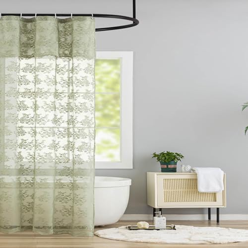 Sage Green Lace Shower Curtain 36x72, Boho for Narrow Stalls and RVs