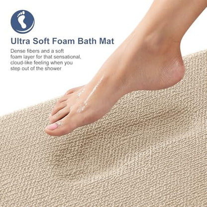 OLANLY Memory Foam Bathroom Runner Rugs 47x20, Absorbent Long Mat, Beige