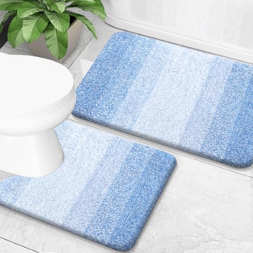 OLANLY Micorfiber Bathroom Rug Set 2 Piece, 24"x16"+U-Shaped 24"x20"