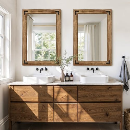 Bathroom Mirror for Wall, 26" x 38" Wooden Vanity Mirror