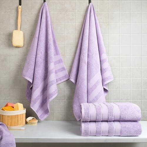 American Soft Linen Salem 100% Cotton Turkish 4 Piece Bath Towels for Bathroom, 600 GSM Soft Absorbent Quick Dry Bath Towel Set, Lilac