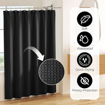 Black Bathroom Accessories Set, Bathroom Set with Shower Curtain and Rugs, Trash Can, Toilet Brush with Holder, Soap Dispenser, Toothbrush Holder, Cup, Soap Dish, Qtip Holders, Hooks, Restroom Decor