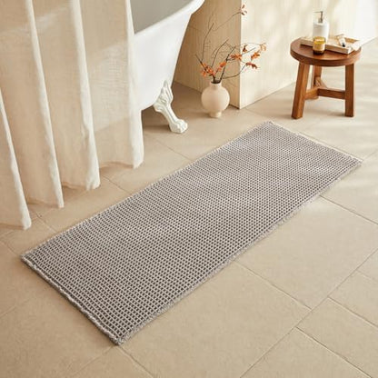 TYUU Waffle Runner Rug Bathroom, Long Boho Bath Mat, 60x24 Light Grey