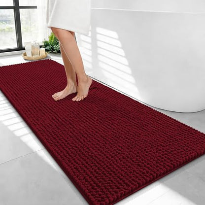 OLANLY Thick Chenille Bathroom Runner Rugs Mats 47x24, Burgundy