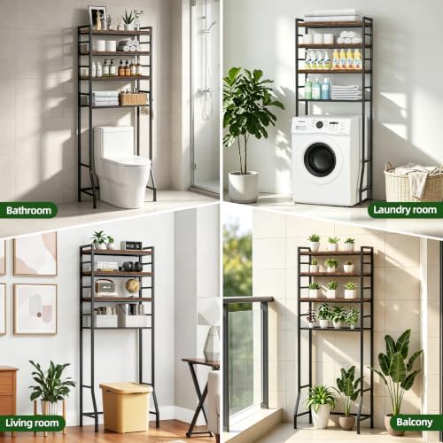 Over The Toilet Storage Rack,4-Tier Over Toilet Bathroom Organizer with Adjustable Wooden Shelves,Freestanding Space Saver Bathroom Cabinet Shelves Over Toilet,Over Toilet Storage, Vintage Brown