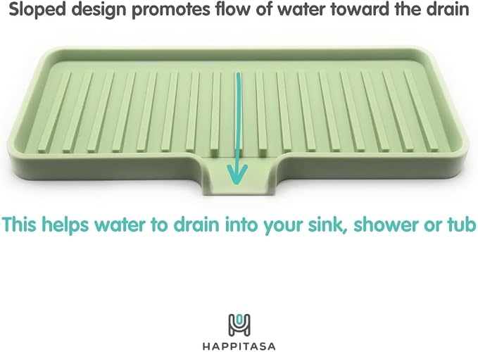 Silicone Soap Dish Tray and Sponge Holder with Drain Chute, Rectangular, Kitchen and Bathroom Sink Organizer (Pistachio, 9"x3.5")