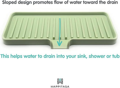 Silicone Soap Dish Tray and Sponge Holder with Drain Chute, Rectangular, Kitchen and Bathroom Sink Organizer (Pistachio, 9"x3.5")
