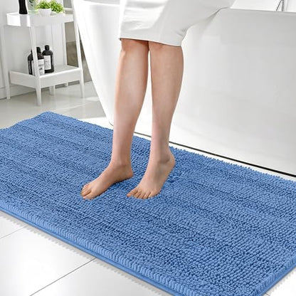 OLANLY Bathroom Runner Rugs 59x24, Soft Chenille Bath Rugs, Cornflower Blue
