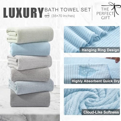 4 Piece Bath Towel Set 35"x70"Oversized Bath Towel for Bathroom Ultra Soft Fluffy Extra Large Bath Sheet Luxury Premium Bathroom Towel Highly Absorbent Quick Dry Shower Towel for Hotel Spa,Blue White